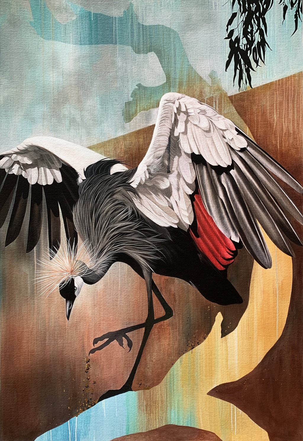 Josie Morway - Crowned Crane with Three Possible Outcomes III